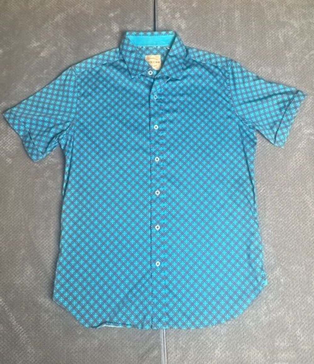 Boconi Nashville Short Sleeve Geometric  Shirt Blue Men's Size 15 1/2 M 1218